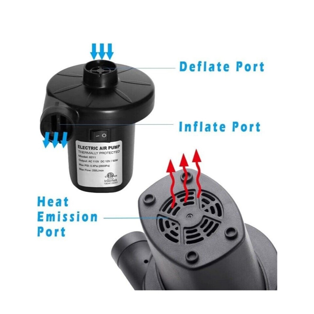 Electric Air Pump 8201 Input AC 110V/60Hz 130W Black Air Mattress
